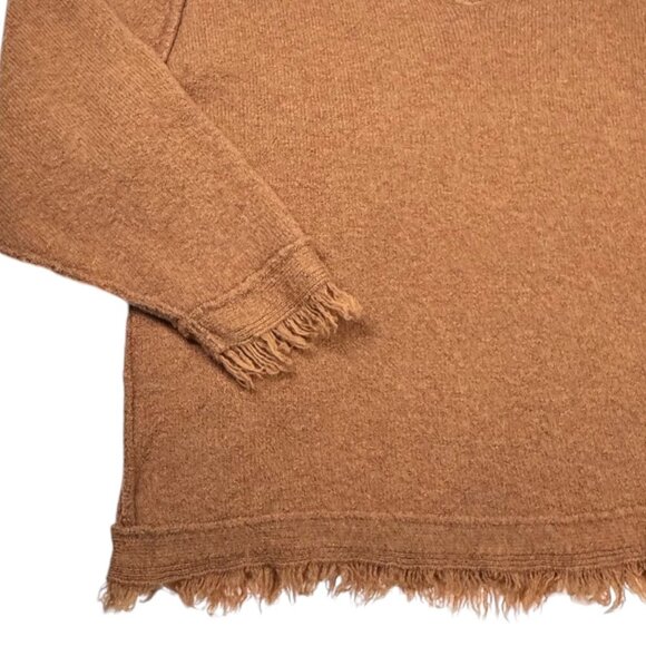 Free People Oversized Wool Sweater Sz.S Tan Camel Fringe Boho Minimalist Cozy - Picture 10 of 12